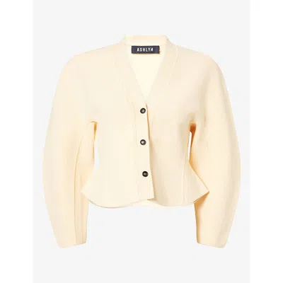 Ashlyn Womens Henry Ruffle Woven Cardigan Cream