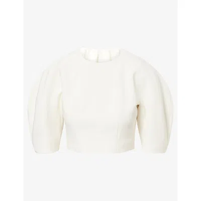 ASHLYN WOMENS IVORY KAES ROUND-NECK WOVEN BLOUSE