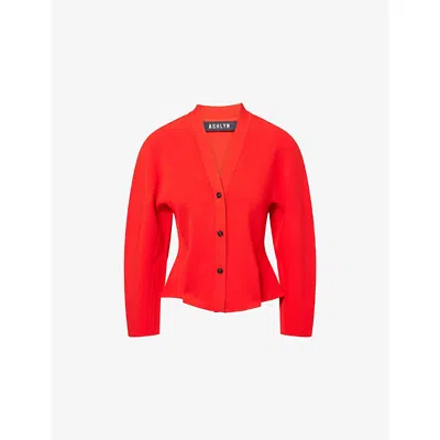 Ashlyn Womens Red Henry Peplum Knitted Cardigan Xs