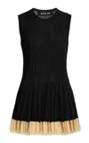 Ashlyn Yoona Crewneck Pleated Double-hem Top In Black