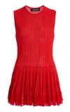 Ashlyn Yoona Crewneck Pleated Double-hem Top In Red