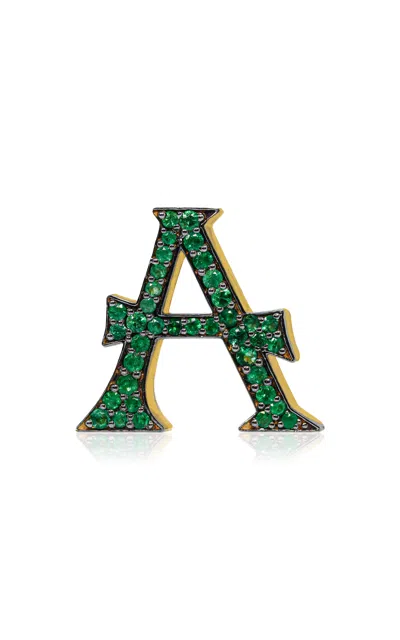 Ashna Mehta 18k Yellow Gold Alphabets 'a To Z' Bag Bijoux With Natural Emeralds