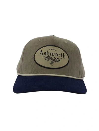 Ashworth Golf Micro Cord Vintage Woven Patch Cap In Steel/navy