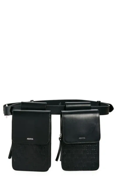 Ashya Double Pouch Leather Belt Bag In Onyx