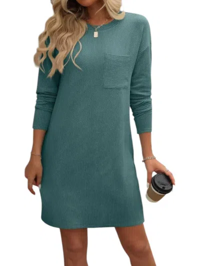 Asia Direct+ Aurora Ribbed Knit Chest Pocket Dress In Green