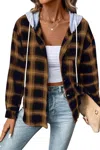 Shop Asia Direct+ Mallory Plaid Hooded Shacket In Caramel In Brown