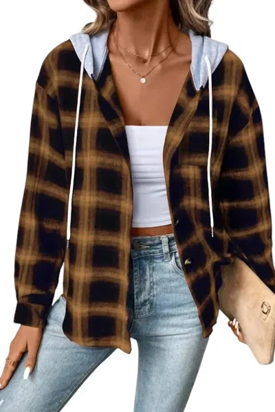 Asia Direct+ Mallory Plaid Hooded Shacket In Caramel In Brown