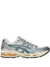 Asics Beige Mesh Sneakers With Metallic Silver Overlays And Teal Accents In Gray