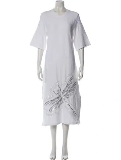 Pre-owned Asics Crew Neck Midi Length Dress In White