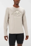 Asics Fujitrail Logo Long Sleeve Running T-shirt In Moonrock/mantle Green/oatmeal, Men's At Urban Outfitte