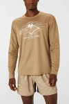 Asics Fujitrail Logo Long Sleeve Running T-shirt In Pepper/feather Grey/oatmeal, Men's At Urban Outfitters In Pepper/feather Grey/oatmeal