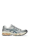 Asics Beige Mesh Sneakers With Metallic Silver Overlays And Teal Accents In Gray