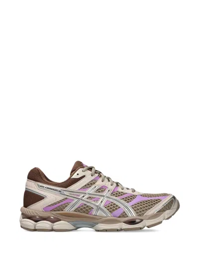 Asics Gel-cumulus 16 Sneakers In Mesh And Shiny Synthetic Leather In Brown