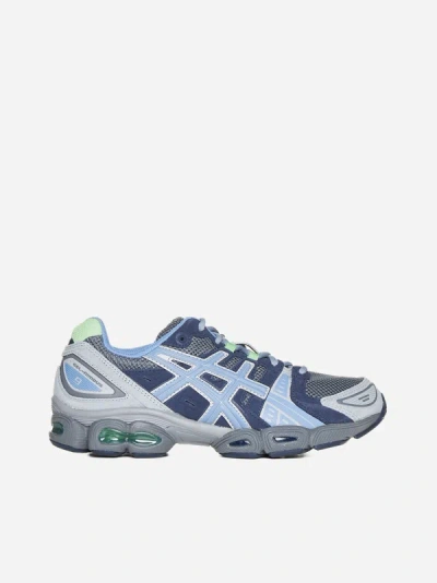Asics Gel-nimbus 9 Leather And Mesh Sneakers In Blue