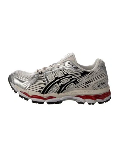 Pre-owned Asics Graphic Print Leather Trim Embellishment Athletic Sneakers In Grey