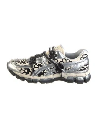 Pre-owned Asics Leather Floral Print Athletic Sneakers In Silver