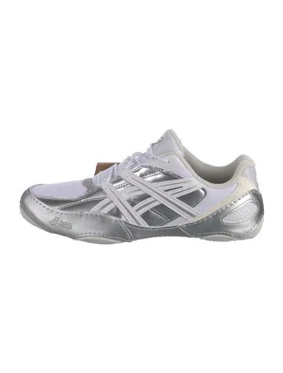 Pre-owned Asics Leather Striped Athletic Sneakers In Silver