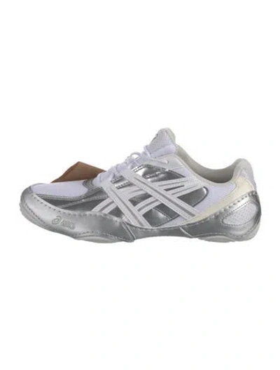 Pre-owned Asics Leather Striped Athletic Sneakers In Silver
