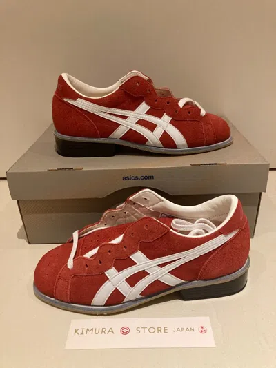 Pre-owned Asics 【limited Stock】 Weight Lifting Shoes Red White Natural Leather Tow727