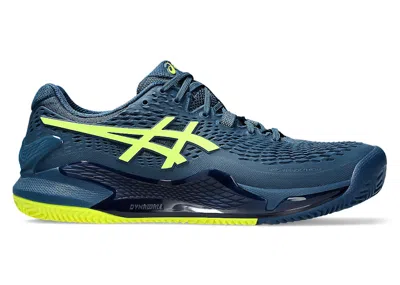Pre-owned Asics Men's  Gelresolution 9 Clay Sneakers In Mako Blue/safety Yellow In Multi