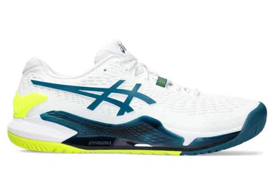 Pre-owned Asics Men's  Gelresolution 9 Hardcourt Sneakers In White/restful Teal