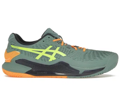 Pre-owned Asics Men's  Gelresolution 9 Padel Sneakers In Celadon/safety Yellow In Multi