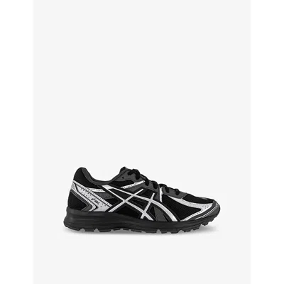 ASICS MENS JOG 100S METALLIC-TRIM MIXED-MATERIAL TRAINERS BLACK PURE SILVER