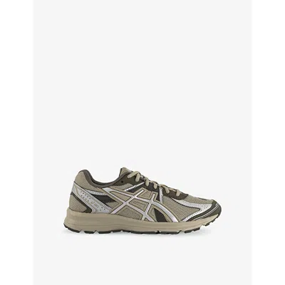 ASICS MENS KHAKI PURE SILVER JOG 100S METALLIC-TRIM MIXED-MATERIAL TRAINERS