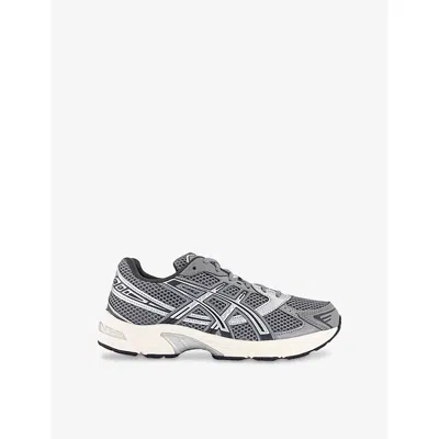 ASICS MENS CLAY GREY PURE SILVER GEL 1130 LEATHER AND MESH LOW-TOP TRAINERS