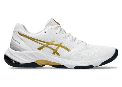 Pre-owned Asics Netburner Ballistic Ff 3 (women's) Sneakers In White/pure Gold