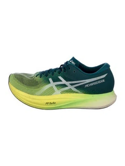 Pre-owned Asics Nylon Striped Athletic Sneakers In Green