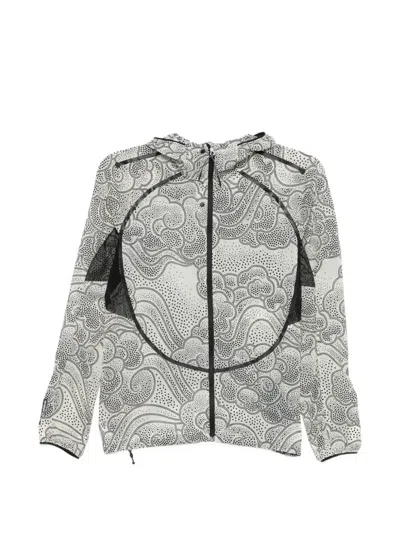 Asics Patterned Hooded Windbreaker In Gray