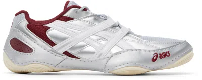 ASICS SILVER & BURGUNDY HYPERSYNC SNEAKERS