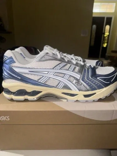 Pre-owned Asics Size 13  Gel Kayano 14 Cream Denim Blue 1203a537-102 Brand In Box 1130 In White