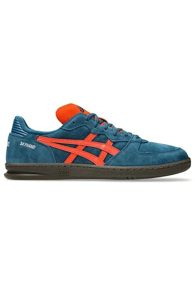 Asics Skyhand Og Suede Sportstyle Sneakers In Restful Teal/cherry Tomato, Men's At Urban Outfitters In Blue