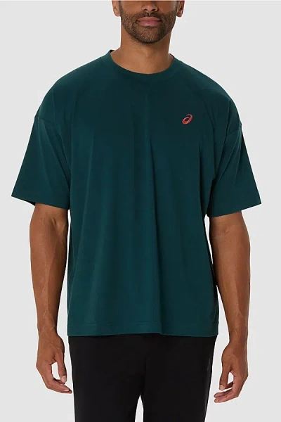 Asics Spiral Relaxed Fit Athletic T-shirt Top In Saxon Green, Men's At Urban Outfitters In Saxon Green