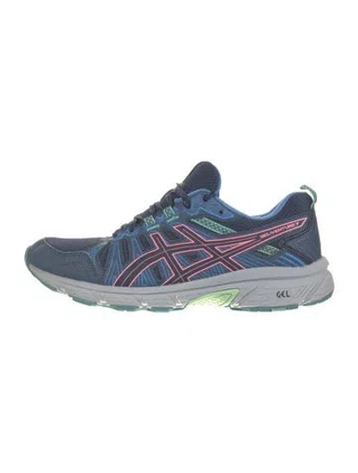 Pre-owned Asics Striped Athletic Sneakers In Blue