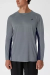 Asics Train Sana Long Sleeve Running Tee In Sheet Rock/peacoat, Men's At Urban Outfitters In Sheet Rock/peacoat