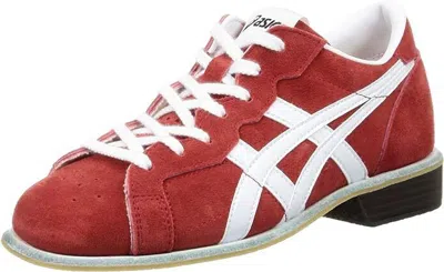 Pre-owned Asics Weight Lifting Shoes Leather 1163a006 Red White With Box From Japan