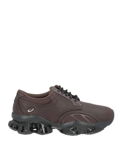 Asics Woman Sneakers Dark Brown Size 5 Leather, Textile Fibers