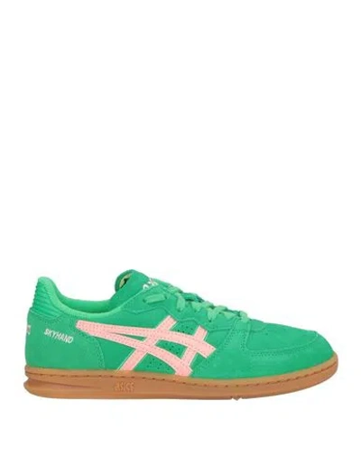 Asics Woman Sneakers Green Size 6 Leather, Synthetisches Material