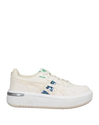 Asics Woman Sneakers Ivory Size 8 Leather, Textile Fibers In White