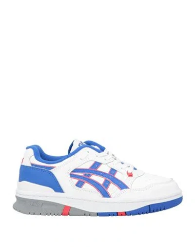 Asics Woman Sneakers White Size 5 Leather, Synthetisches Material In Blue