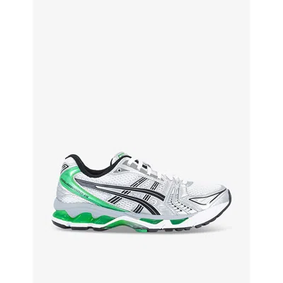 Asics Womens White Malachite Green Gel-kayano 14 Leather And Mesh Mid-top Trainers