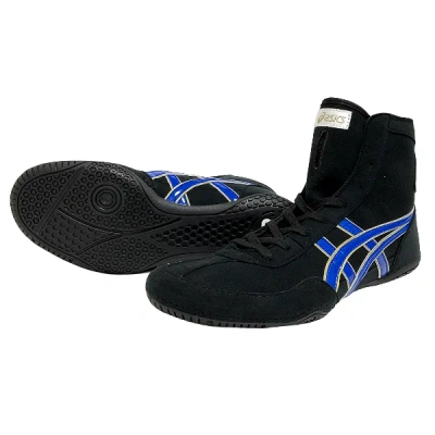 Pre-owned Asics Wrestling Boxing Shoes 1083a001 Black/blue/gold In Box From Japan