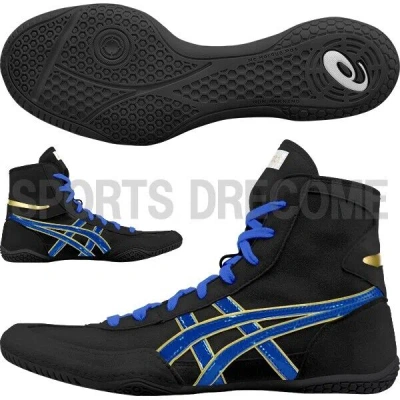 Pre-owned Asics Wrestling Shoes 1083a001 Ex-eo / Black/royal Blue/gold Edge Twr900 Box