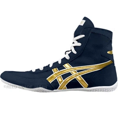 Pre-owned Asics Wrestling Shoes 1083a001 Navy/gold(white) Ex-eo(twr900) Successor