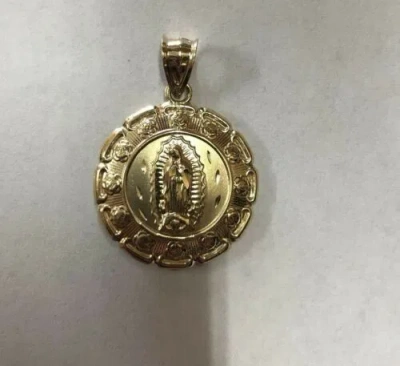 Pre-owned Ask Gold 10k Solid Yellow Gold Jesus And Guadalupe Double Sided Pendent