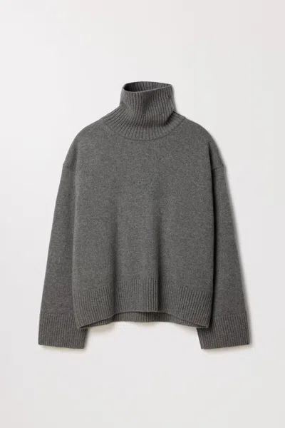 Asket Cashmere Roll Neck Dark Grey Melange - Women In Gray