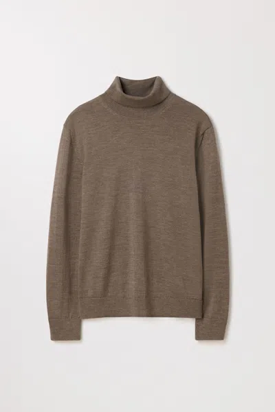 Asket Merino Roll Neck Light Brown Melange - Men